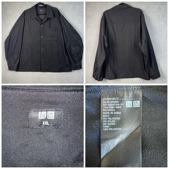 Uniqlo Shirt Men XXL Black Brushed Twill Overshirt Dark Academia Preppy Office - Picture 1 of 8